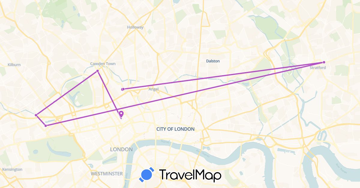 TravelMap itinerary: driving, train in United Kingdom (Europe)
